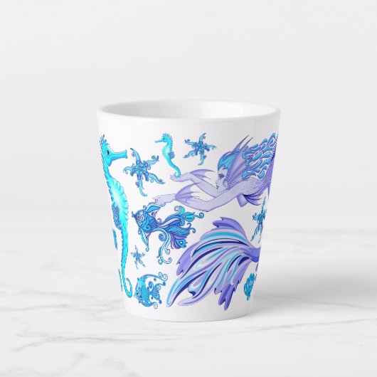 神秘的な人魚の妖精の紫色の生き物セラミックタイル カフェラテマグ (正面)