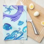 神秘的な人魚の妖精の紫色の生き物セラミックタイル キッチンタオル (四つ折り)