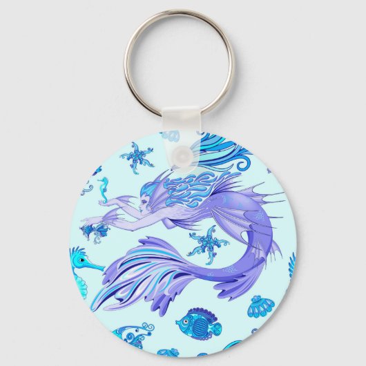 神秘的な人魚の妖精の紫色の生き物セラミックタイル キーホルダー (正面)