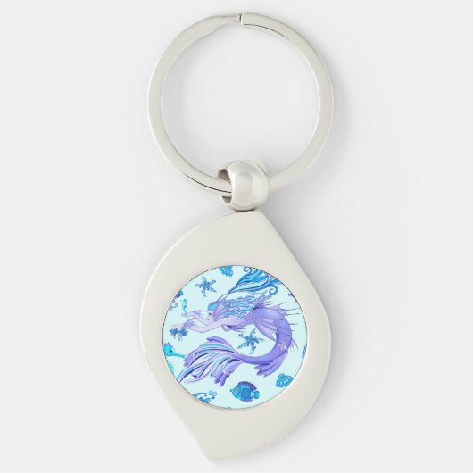 神秘的な人魚の妖精の紫色の生き物セラミックタイル キーホルダー (正面)