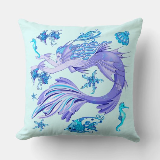 神秘的な人魚の妖精の紫色の生き物セラミックタイル クッション (正面)