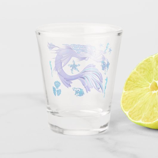 神秘的な人魚の妖精の紫色の生き物セラミックタイル ショットグラス (裏面)