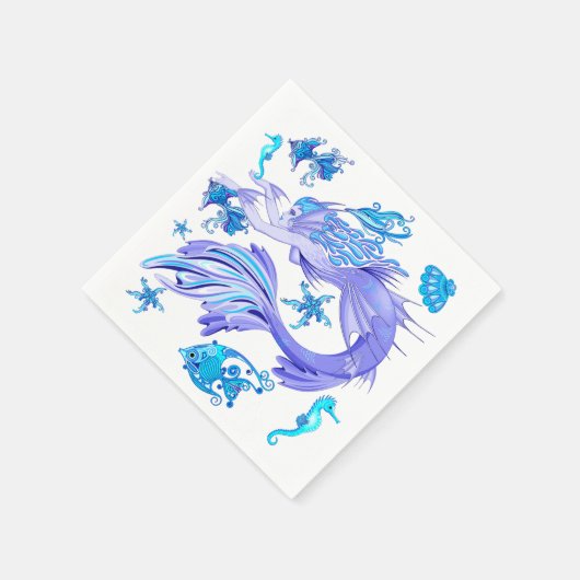 神秘的な人魚の妖精の紫色の生き物セラミックタイル スタンダードカクテルナプキン (角)