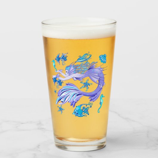 神秘的な人魚の妖精の紫色の生き物セラミックタイル タンブラーグラス (ドリンク正面)