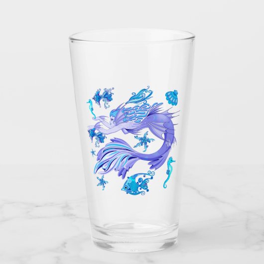 神秘的な人魚の妖精の紫色の生き物セラミックタイル タンブラーグラス (正面)