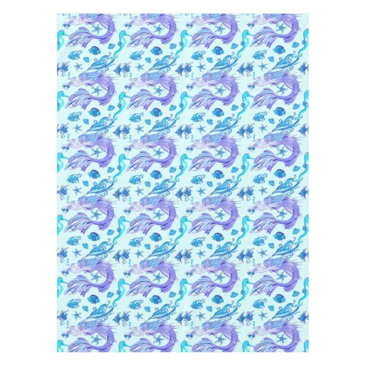 神秘的な人魚の妖精の紫色の生き物セラミックタイル テーブルクロス (正面)