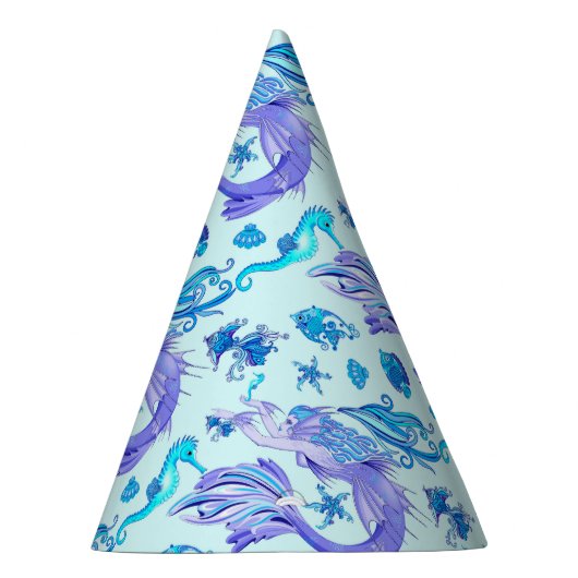 神秘的な人魚の妖精の紫色の生き物セラミックタイル パーティーハット (右)