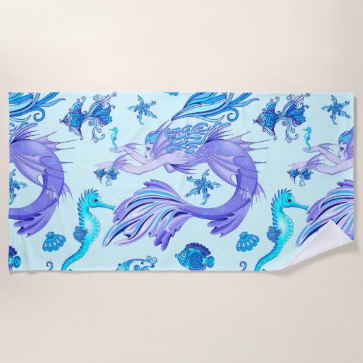 神秘的な人魚の妖精の紫色の生き物セラミックタイル ビーチタオル (正面)