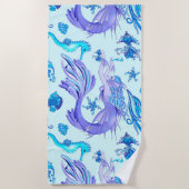 神秘的な人魚の妖精の紫色の生き物セラミックタイル ビーチタオル (正面)