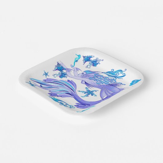神秘的な人魚の妖精の紫色の生き物セラミックタイル ペーパープレート (傾斜あり)