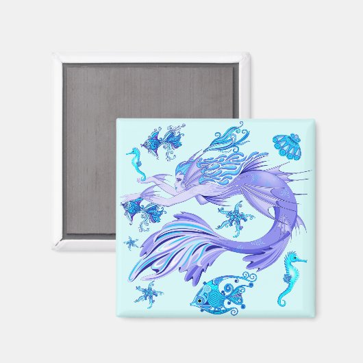 神秘的な人魚の妖精の紫色の生き物セラミックタイル マグネット (正面/裏面)