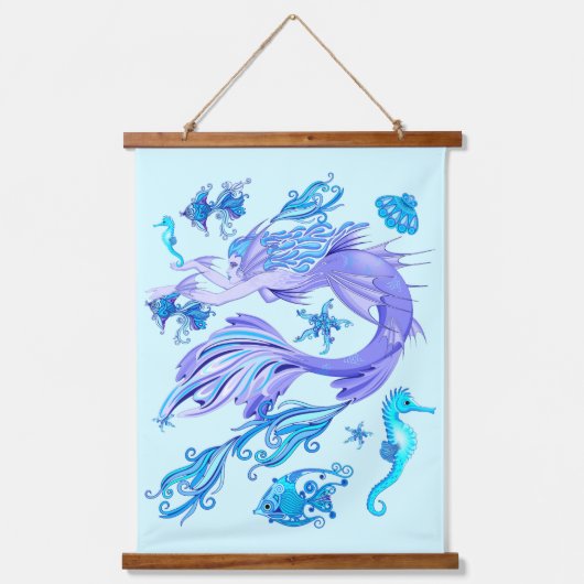 神秘的な人魚の妖精の紫色の生き物セラミックタイル 吊り下げ型タペストリー (正面)