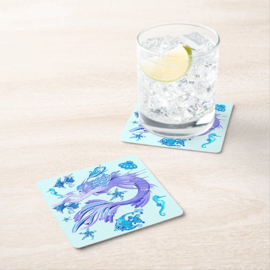 神秘的な人魚の妖精の紫色の生き物 スクエアペーパーコースター (インサイチュ)