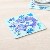 神秘的な人魚の妖精の紫色の生き物 スクエアペーパーコースター (アングル)