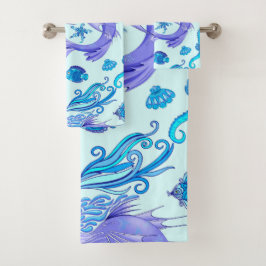 神秘的な人魚の妖精の紫色の生き物 バスタオルセット
