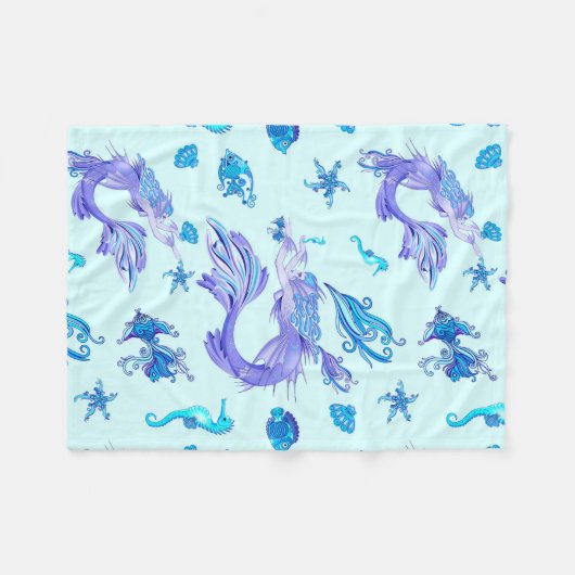 神秘的な人魚の妖精の紫色の生き物 フリースブランケット (正面(横))