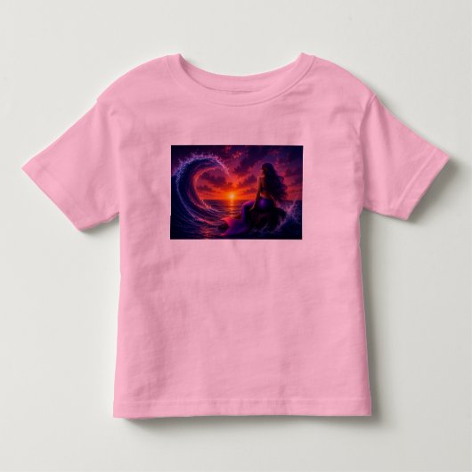 神秘的な人魚の波 幻想的な夕日 海の芸術 | トドラーTシャツ (正面)