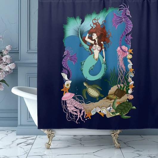 神秘的な人魚の海洋幻想 ブルーシー・ライフ シャワーカーテン
