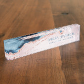 神秘的な優雅さ |ティール（緑がかった色）ピンクピーチアゲートブランディング デスクネームプレート (側面)