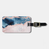 神秘的な優雅さ |ティール(緑がかった色)ピンクピーチアゲートモノグラム ラゲッジタグ (正面横)