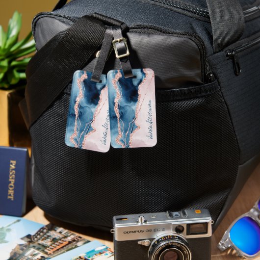 神秘的な優雅さ |ティール(緑がかった色)ピンクピーチアゲートモノグラム ラゲッジタグ (正面&裏面)