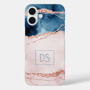 神秘的な優雅さ  ティール（緑がかった色）ピンクピーチアゲートモノグラム iPhone 16 PLUSケース