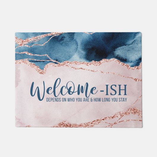 神秘的な優雅さ |ティール（緑がかった色）ピーチアガテウェルカムイッシュ ドアマット (正面)