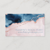 神秘的な優雅さ |ティール(緑がかった色)ブルーとバラ金ゴールドブランディング 名刺 (裏面)