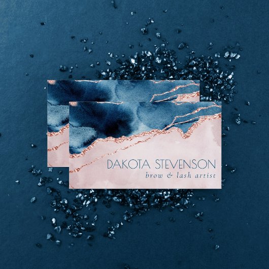 神秘的な優雅さ |ティール(緑がかった色)ブルーとバラ金ゴールドブランディング 名刺