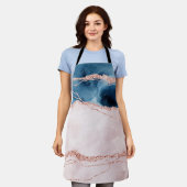 神秘的な優雅さ |ティール（緑がかった色）ブルーとバラ金ゴールド瑪瑙 エプロン (着用した状態)