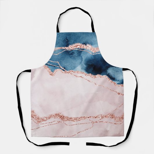 神秘的な優雅さ |ティール(緑がかった色)ブルーとバラ金ゴールド瑪瑙 エプロン (正面)