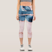 神秘的な優雅さ |ティール(緑がかった色)ブルーとバラ金ゴールド瑪瑙 カプリレギンス (正面)