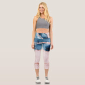 神秘的な優雅さ |ティール(緑がかった色)ブルーとバラ金ゴールド瑪瑙 カプリレギンス (正面)