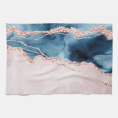 神秘的な優雅さ |ティール(緑がかった色)ブルーとバラ金ゴールド瑪瑙 キッチンタオル (横)