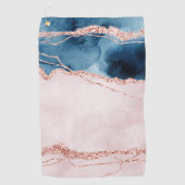 神秘的な優雅さ |ティール（緑がかった色）ブルーとバラ金ゴールド瑪瑙 ゴルフタオル (正面)