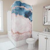 神秘的な優雅さ |ティール(緑がかった色)ブルーとバラ金ゴールド瑪瑙 シャワーカーテン (インサイチュ)