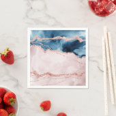 神秘的な優雅さ |ティール(緑がかった色)ブルーとバラ金ゴールド瑪瑙 スタンダードカクテルナプキン (インサイチュ)