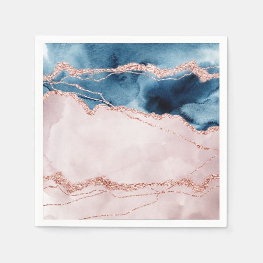 神秘的な優雅さ |ティール(緑がかった色)ブルーとバラ金ゴールド瑪瑙 スタンダードカクテルナプキン (正面)