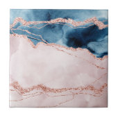 神秘的な優雅さ |ティール（緑がかった色）ブルーとバラ金ゴールド瑪瑙 タイル (正面)