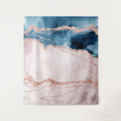 神秘的な優雅さ |ティール(緑がかった色)ブルーとバラ金ゴールド瑪瑙 タペストリー (正面)