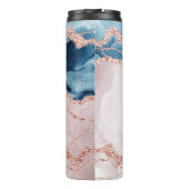 神秘的な優雅さ |ティール(緑がかった色)ブルーとバラ金ゴールド瑪瑙 タンブラー (裏面)