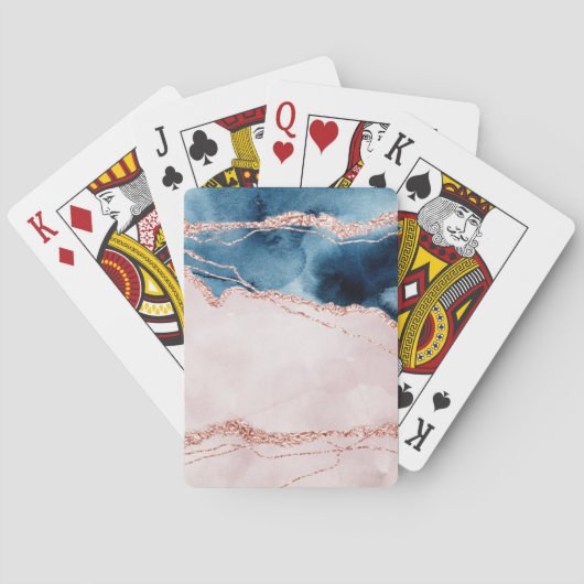 神秘的な優雅さ |ティール（緑がかった色）ブルーとバラ金ゴールド瑪瑙 トランプ (裏面)