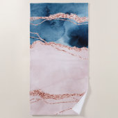 神秘的な優雅さ |ティール(緑がかった色)ブルーとバラ金ゴールド瑪瑙 ビーチタオル (正面)