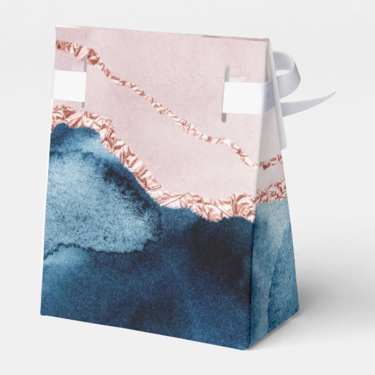 神秘的な優雅さ |ティール(緑がかった色)ブルーとバラ金ゴールド瑪瑙 フェイバーボックス (裏面サイド)