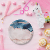 神秘的な優雅さ |ティール(緑がかった色)ブルーとバラ金ゴールド瑪瑙 ペーパープレート (パーティー)