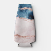 神秘的な優雅さ |ティール(緑がかった色)ブルーとバラ金ゴールド瑪瑙 ボトルクーラー (正面)