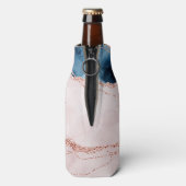 神秘的な優雅さ |ティール(緑がかった色)ブルーとバラ金ゴールド瑪瑙 ボトルクーラー (ボトル裏面)