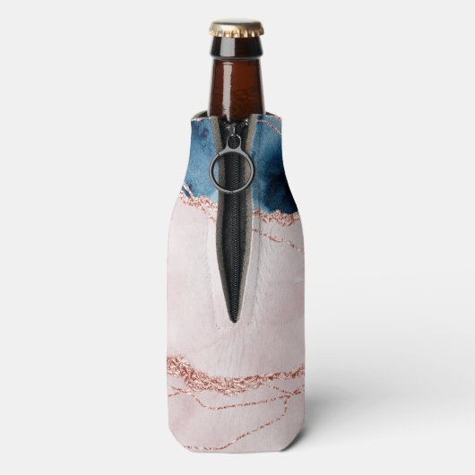 神秘的な優雅さ |ティール(緑がかった色)ブルーとバラ金ゴールド瑪瑙 ボトルクーラー (ボトル裏面)