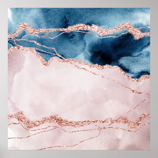 神秘的な優雅さ |ティール(緑がかった色)ブルーとバラ金ゴールド瑪瑙 ポスター (正面)