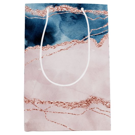 神秘的な優雅さ |ティール（緑がかった色）ブルーとバラ金ゴールド瑪瑙 ミディアムペーパーバッグ (正面)